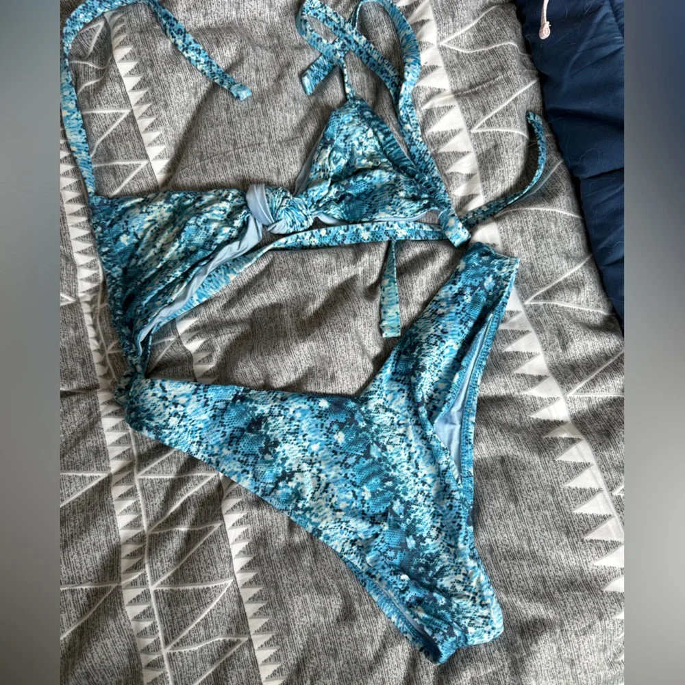 Frankie's Bikinis Aqua Snake Print Set